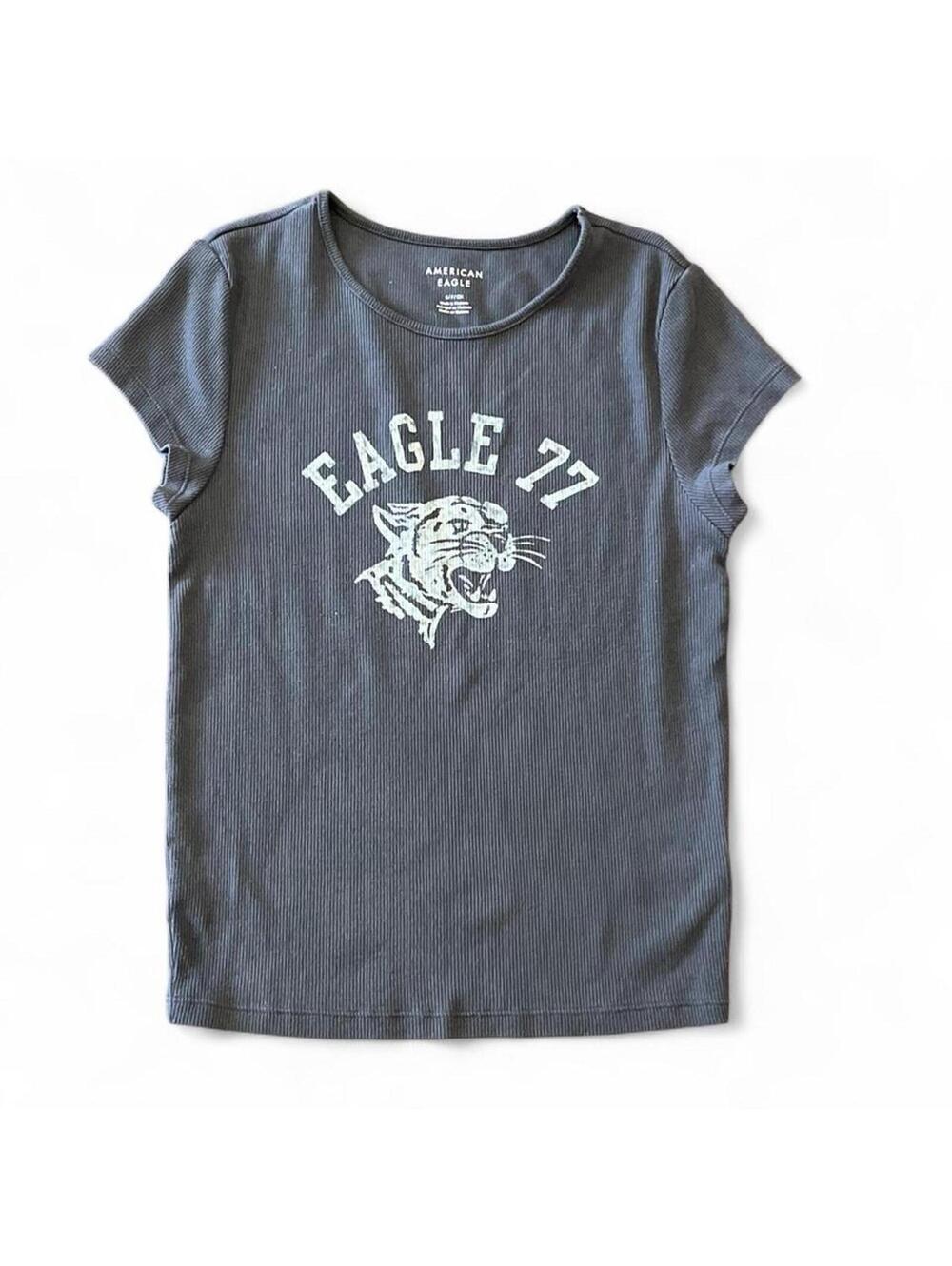 American Eagle Outfitters Women's Grey and Navy‎ Tshirt